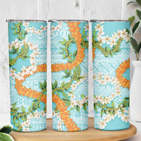 Aloha Festive Hawaii Skinny Tumbler Mokihana - Maile and Ilima on Turquoise - Polynesian Pride