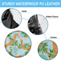 Aloha Festive Hawaii Spare Tire Cover Mokihana - Maile and Ilima on Turquoise - Polynesian Pride