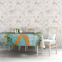 Aloha Festive Hawaii Tablecloth Mokihana - Maile and Ilima on Turquoise - Polynesian Pride