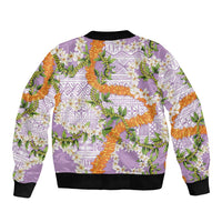 Aloha Festive Hawaii Bomber Jacket Mokihana - Maile and Ilima on Lilac - Polynesian Pride