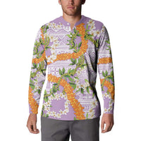 Aloha Festive Hawaii Button Sweatshirt Mokihana - Maile and Ilima on Lilac - Polynesian Pride