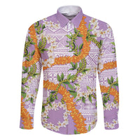 Aloha Festive Hawaii Family Matching Puletasi and Hawaiian Shirt Mokihana - Maile and Ilima on Lilac - Polynesian Pride