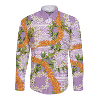 Aloha Festive Hawaii Long Sleeve Button Shirt Mokihana - Maile and Ilima on Lilac - Polynesian Pride