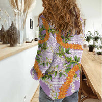 Aloha Festive Hawaii Women Casual Shirt Mokihana - Maile and Ilima on Lilac - Polynesian Pride