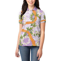 Aloha Festive Hawaii Women Polo Shirt Mokihana - Maile and Ilima on Lilac - Polynesian Pride