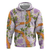 Aloha Festive Hawaii Zip Hoodie Mokihana - Maile and Ilima on Lilac - Polynesian Pride