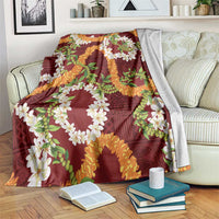 Aloha Festive Hawaii Blanket Mokihana - Maile and Ilima on Crimson - Polynesian Pride