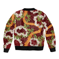 Aloha Festive Hawaii Bomber Jacket Mokihana - Maile and Ilima on Crimson - Polynesian Pride