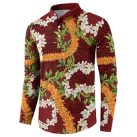 Aloha Festive Hawaii Button Sweatshirt Mokihana - Maile and Ilima on Crimson - Polynesian Pride