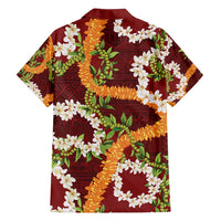 Aloha Festive Hawaii Family Matching Off Shoulder Short Dress and Hawaiian Shirt Mokihana - Maile and Ilima on Crimson - Polynesian Pride