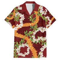 Aloha Festive Hawaii Family Matching Summer Maxi Dress and Hawaiian Shirt Mokihana - Maile and Ilima on Crimson - Polynesian Pride