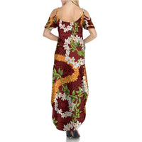 Aloha Festive Hawaii Family Matching Summer Maxi Dress and Hawaiian Shirt Mokihana - Maile and Ilima on Crimson - Polynesian Pride