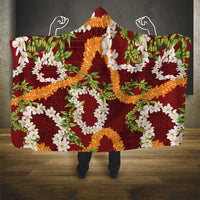 Aloha Festive Hawaii Hooded Blanket Mokihana - Maile and Ilima on Crimson - Polynesian Pride