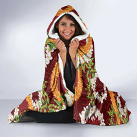 Aloha Festive Hawaii Hooded Blanket Mokihana - Maile and Ilima on Crimson - Polynesian Pride