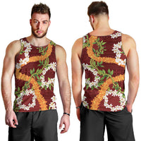Aloha Festive Hawaii Men Tank Top Mokihana - Maile and Ilima on Crimson - Polynesian Pride