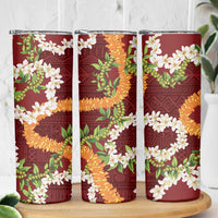 Aloha Festive Hawaii Skinny Tumbler Mokihana - Maile and Ilima on Crimson - Polynesian Pride