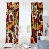 Aloha Festive Hawaii Window Curtain Mokihana - Maile and Ilima on Crimson - Polynesian Pride