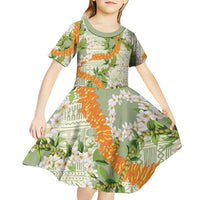 Aloha Festive Hawaii Kid Short Sleeve Dress Mokihana - Maile Leis in Muted Summer - Polynesian Pride
