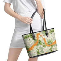 Aloha Festive Hawaii Leather Tote Bag Mokihana - Maile Leis in Muted Summer - Polynesian Pride