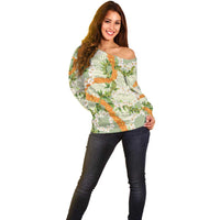 Aloha Festive Hawaii Off Shoulder Sweater Mokihana - Maile Leis in Muted Summer - Polynesian Pride