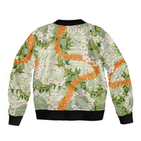 Aloha Festive Hawaii Sleeve Zip Bomber Jacket Mokihana - Maile Leis in Muted Summer - Polynesian Pride