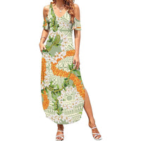 Aloha Festive Hawaii Summer Maxi Dress Mokihana - Maile Leis in Muted Summer - Polynesian Pride