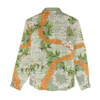 Aloha Festive Hawaii Women Casual Shirt Mokihana - Maile Leis in Muted Summer - Polynesian Pride