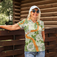 Aloha Festive Hawaii Women Polo Shirt Mokihana - Maile Leis in Muted Summer - Polynesian Pride