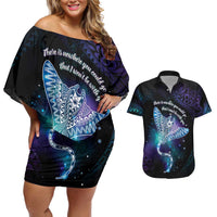 Polynesian Tala Manta Ray Couples Matching Off Shoulder Short Dress and Hawaiian Shirt Nowhere You Could Go That I Won't Be With You - Polynesian Pride