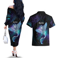Polynesian Tala Manta Ray Couples Matching Off The Shoulder Long Sleeve Dress and Hawaiian Shirt Nowhere You Could Go That I Won't Be With You - Polynesian Pride