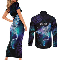 Polynesian Tala Manta Ray Couples Matching Short Sleeve Bodycon Dress and Long Sleeve Button Shirt Nowhere You Could Go That I Won't Be With You LT7 - Polynesian Pride