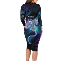 Polynesian Tala Manta Ray Long Sleeve Bodycon Dress Nowhere You Could Go That I Won't Be With You - Polynesian Pride
