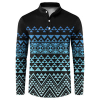 Maori Niho Taniwha Te Wheiao Button Sweatshirt Moana Blue - Polynesian Pride