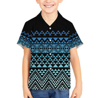 Maori Niho Taniwha Te Wheiao Family Matching Long Sleeve Bodycon Dress and Hawaiian Shirt Moana Blue LT7 Son's Shirt Blue - Polynesian Pride