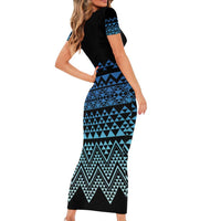 Maori Niho Taniwha Te Wheiao Family Matching Short Sleeve Bodycon Dress and Hawaiian Shirt Moana Blue LT7 - Polynesian Pride