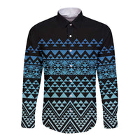 Maori Niho Taniwha Te Wheiao Long Sleeve Button Shirt Moana Blue - Polynesian Pride