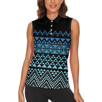 Maori Niho Taniwha Te Wheiao Women Sleeveless Polo Shirt Moana Blue - Polynesian Pride