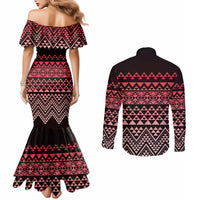 Maori Niho Taniwha Te Wheiao Couples Matching Mermaid Dress and Long Sleeve Button Shirt Terracotta - Polynesian Pride