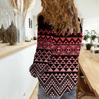 Maori Niho Taniwha Te Wheiao Women Casual Shirt Terracotta - Polynesian Pride