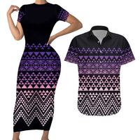 Maori Niho Taniwha Te Wheiao Couples Matching Short Sleeve Bodycon Dress and Hawaiian Shirt Waiporoporo - Polynesian Pride