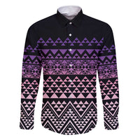 Maori Niho Taniwha Te Wheiao Family Matching Mermaid Dress and Hawaiian Shirt Waiporoporo LT7 Dad's Shirt - Long Sleeve Purple - Polynesian Pride