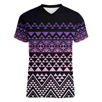 Maori Niho Taniwha Te Wheiao Women V-Neck T-Shirt Waiporoporo - Polynesian Pride