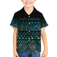 Maori Niho Taniwha Te Wheiao Family Matching Long Sleeve Bodycon Dress and Hawaiian Shirt Paua Shell LT7 Son's Shirt Colorful - Polynesian Pride
