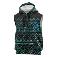 Maori Niho Taniwha Te Wheiao Sleeveless Zip Hoodie Paua Shell - Polynesian Pride