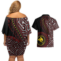 Papua New Guinea Oro Tapa Motif Couples Matching Off Shoulder Short Dress and Hawaiian Shirt Special