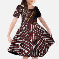 Papua New Guinea Oro Tapa Motif Family Matching Long Sleeve Bodycon Dress and Hawaiian Shirt Special LT7 Daughter's Dress Black - Polynesian Pride