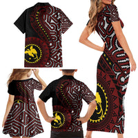 Papua New Guinea Oro Tapa Motif Family Matching Short Sleeve Bodycon Dress and Hawaiian Shirt Special LT7 - Polynesian Pride
