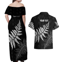 New Zealand Lawn Bowls Personalized Couples Matching Off Shoulder Maxi Dress and Hawaiian Shirt Wrap-Around Silver Fern - Polynesian Pride