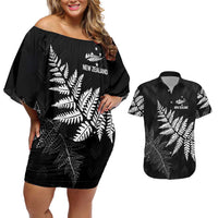 New Zealand Lawn Bowls Personalized Couples Matching Off Shoulder Short Dress and Hawaiian Shirt Wrap-Around Silver Fern - Polynesian Pride