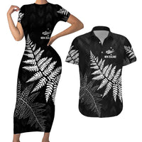 New Zealand Lawn Bowls Personalized Couples Matching Short Sleeve Bodycon Dress and Hawaiian Shirt Wrap-Around Silver Fern LT7 Black - Polynesian Pride